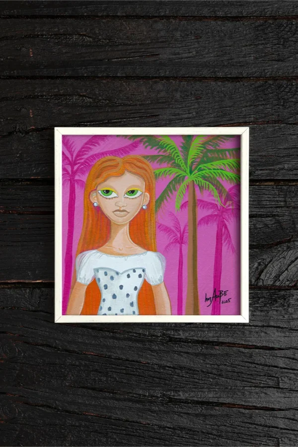 FRAMED PAINTING ON PAPER — “NEON BREEZE”